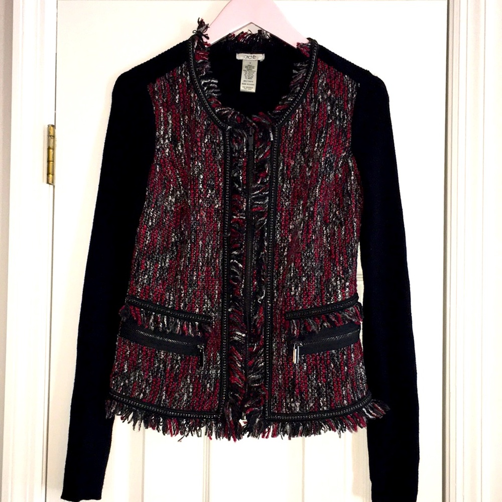 Cache, Blk/Red, Zip Up Sweater, Size Med. - image 2